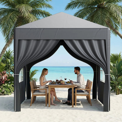LOEFME 2x2M Pop Up Gazebo Waterproof Windproof Portable Outdoor Canopy Sun Shelter Removable 4 Sides Cloths Garden Camping Tent