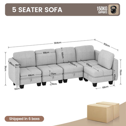 Fabric Modular Sofas with Upholstered Cushion and Removable Back Cushion Covers, Modern Sectional Sofa for Living Room