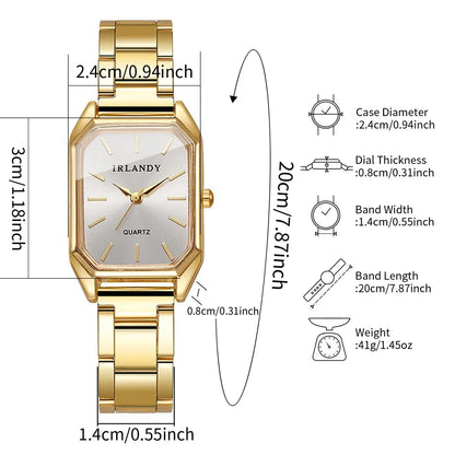 2PCS Fashion Rectangle Women Quartz Watch Rhinestone Bracelet Set Elegant Ladies Wristwatches Reloj Mujer Clock（Without Box）