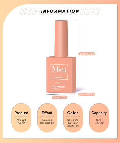 Mxsi 15ml Gel Nail Polish Neon Brown Royal Blue Red Green Pastal Nude Nail Art Varnish Gel Lacquer Top Coat UV Gel Nail Not Set