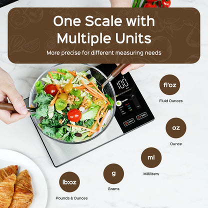 Smart Kitchen Scale Stainless Steel Food Calorie Protein Fat Carbs Nutritional Calculator 11LB/5kg Weight for Healthy Cooking