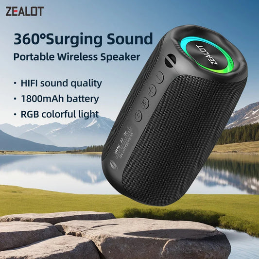 zealot-m2 Portable Bluetooth Speaker,IPX5 Waterproof 360° Wireless Speaker TWS Stereo Pairing 10hrs Playtime For Camping Hiking