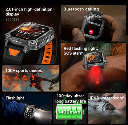 2026 New Built-in 1400mAh Super Large Battery Men Smart Watch Outdoor GPS 2.01"AMOLED Screen 10ATM Waterproof BT Call Smartwatch