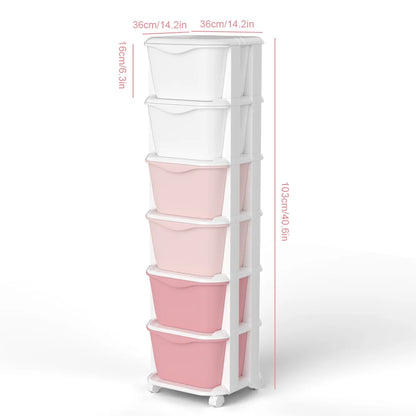6/5 Tier Drawer Storage Cabinet Stackable Dustproof Storage Organizer with Wheels Floor-standing Storage Box Office Supplies