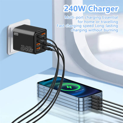 240W 8 in 1 USB C GaN Charger Fast Charging Phone Charger Power Adapter For iPhone Samsung Xiaomi EU/US/UK Plug Travel Charger