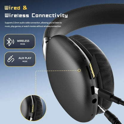 Fabric Headband Over-Ear Headphones Wireless Stereo HiFi Headset Adjustable Metal Rod Outdoor Music Noise Cancelling Earphones