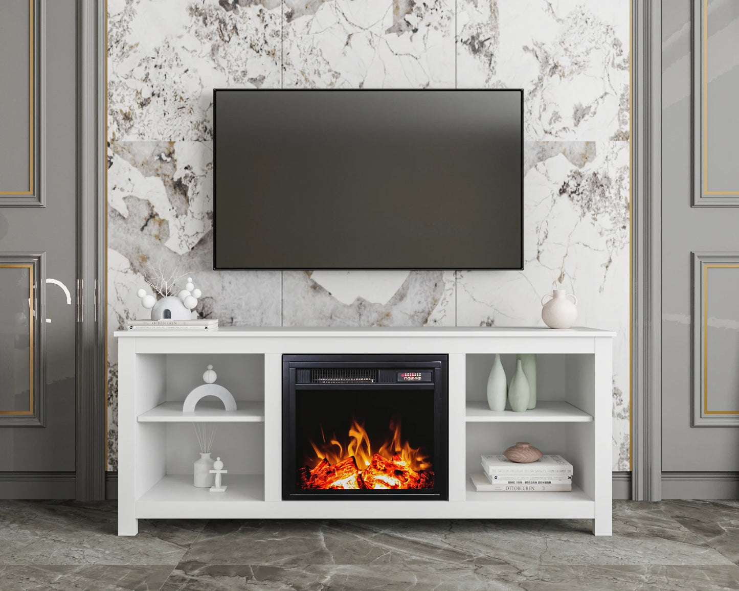Floating Fireplace Tv Stand Modern High Gloss 72" Entertainment Center Wall Mounted Electric Fireplace Tv Media Console