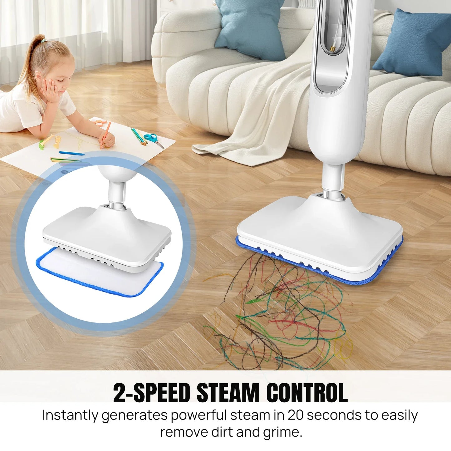 Steam Mop&Detachable Steam Cleaner,1500W Powerful Floor Steamer,Removes up to99.9%of Bacteria andViruses,for Carpet  Clean,400ml