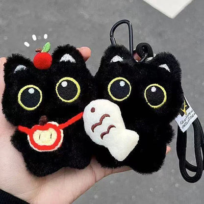 Cute Black Cat Plush Pendant Keychain Pilot Little Black Cat Hanging Backpack Keychain Creative Cat Plush Phone Keychain Gift