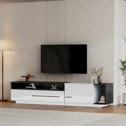 PINGGO 70 Inch High Gloss TV Stand, Entertainment Center for 60 to 70 Inch TVs with 2 Closed Storage Spaces,Living Room TV Stand