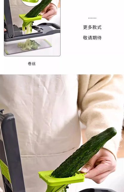 16 in 1 Handheld Slicers Dicers Graters, Multifunctional Vegetable Chopper Kitchen Food Tool with Container & Safety Guard