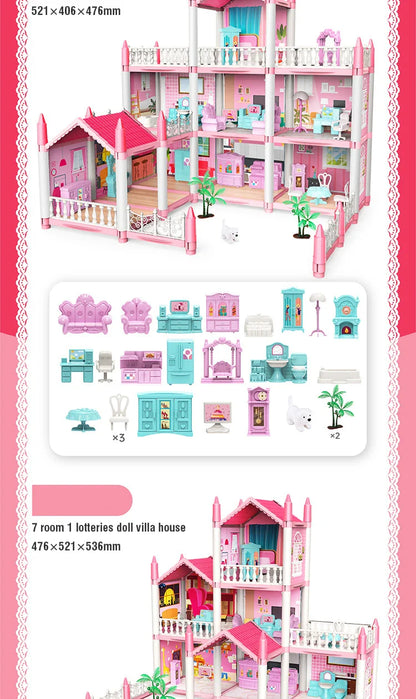 Girl Doll House Toy Children Pretend Play Dollhouse Villa Patchwork Dream Furniture Home Doll House for Kids Christmas Toy Gifts