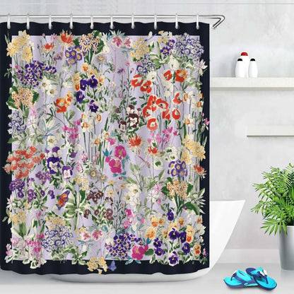 Pink Tulip Bathroom Curtain Flower Plant Shower Curtain Bathroom Polyester Waterproof Decorative Curtain with Hooks