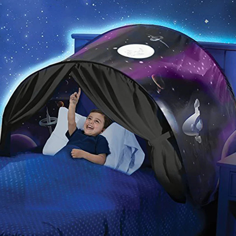 Dream Tent with light show for Kids Bed with Storage Pocket Foldable Kids Tent on Bed Mosquito Net Tent