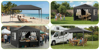 LOEFME 3x4M 3x3M Gazebo Canopy Tent Waterproof Windproof UV Sun Shelter with Removable 4 Sidewalls Outdoor Garden Camping Awning