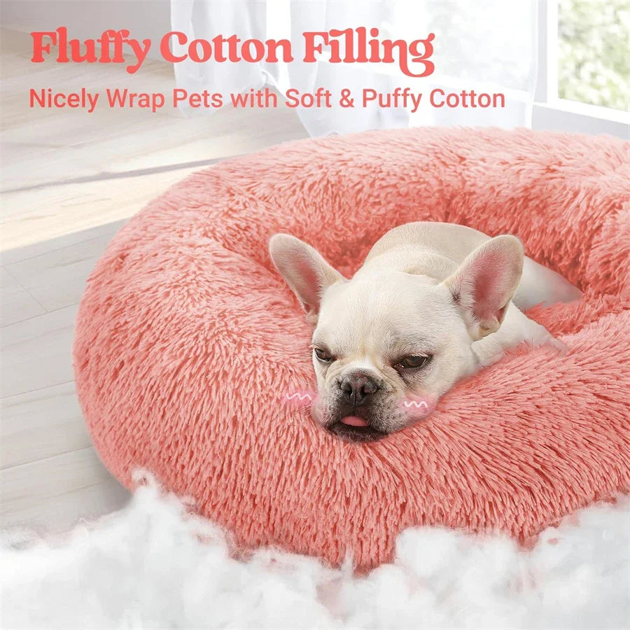 Soft Long Plush Cat House Beds dog Calm Warm Faux Fur Bed Donut Round Comfortable Sleeping Bed Washable for Small Medium Dog Cat