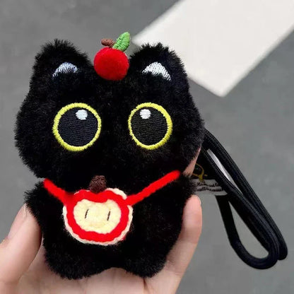 Cute Black Cat Plush Pendant Keychain Pilot Little Black Cat Hanging Backpack Keychain Creative Cat Plush Phone Keychain Gift