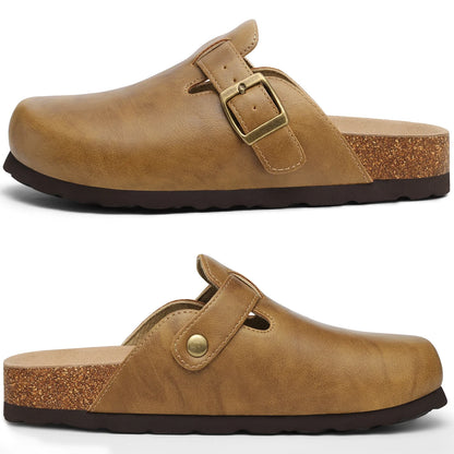 Kidmi Unisex Adjustable Buckle Slip-On Clogs with Arch Support Vegan Leather Cork Insole Potato Shoe for Women And Men