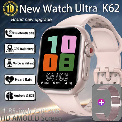 Watch Ultra K62 Men Women 1000mAh AMOLED 100+Sport Heart Rate HD Bluetooth Call GPS Track Waterproof Smart Watch For iOS Android