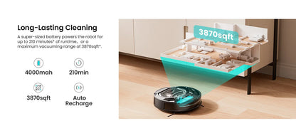 Lefant M320 Robot Vacuum Cleaner, Carpet Detection, 6,000 Pa Suction, Low Noise,  210 Mins Runtime, Self-Charging, Ideal for Har