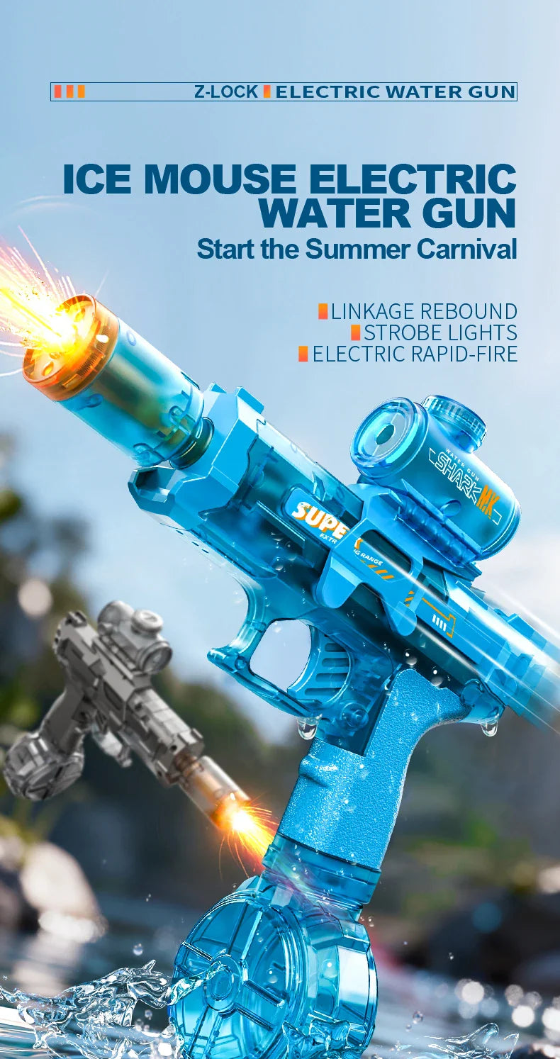 Simulated Firing and Recoil Electric Water Gun Toys Children Automatic Sensor Lights Water Pistol Summer Outdoor Beach Kids Toy