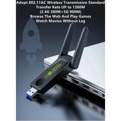 1300Mbps USB3.0 WiFi Adapter Dual Band 2.4G+5Ghz Wireless WiFi Dongle Antenna USB Ethernet Network Card Receiver for PC Desktop