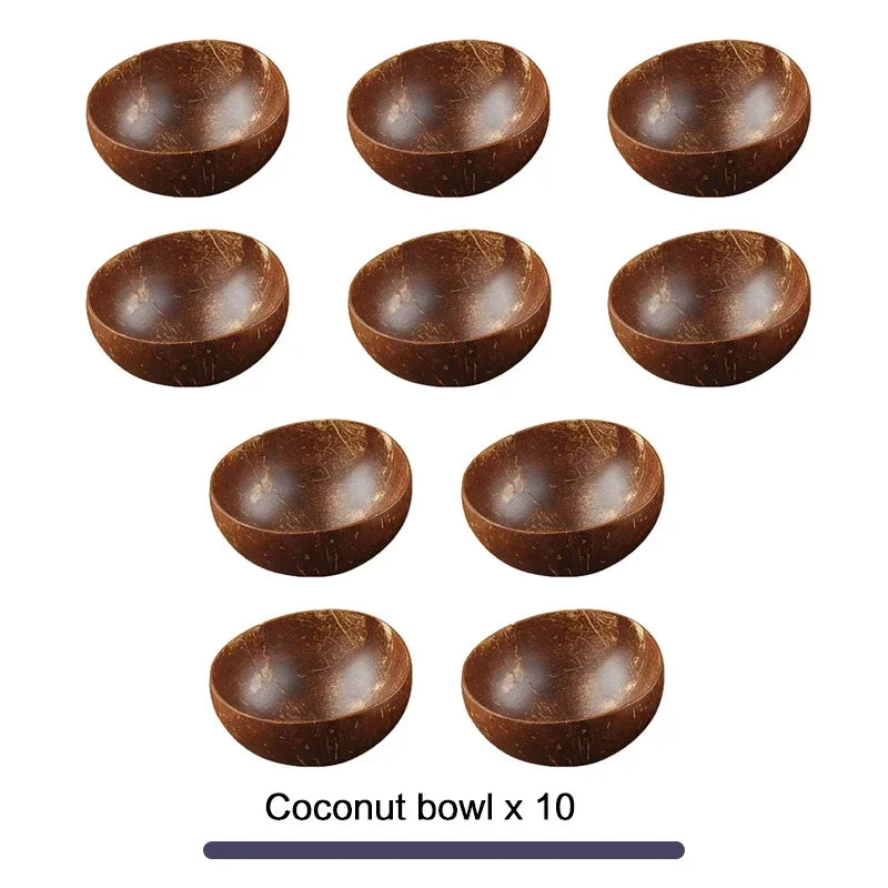 Natural Coconut Bowl Dinner Set for Women, Handmade Wooden Tableware, Wood Spoon, Dessert Fruit Salad, Mixing Rice Ramen Bowl, 1
