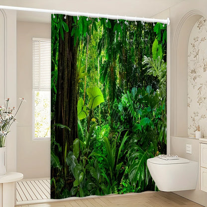 Lush Tropical Jungle Bath Curtain - Vibrant Greenery & Exotic Plants,Waterproof Home Decor Adds Nature's Beauty to Your Bathroom