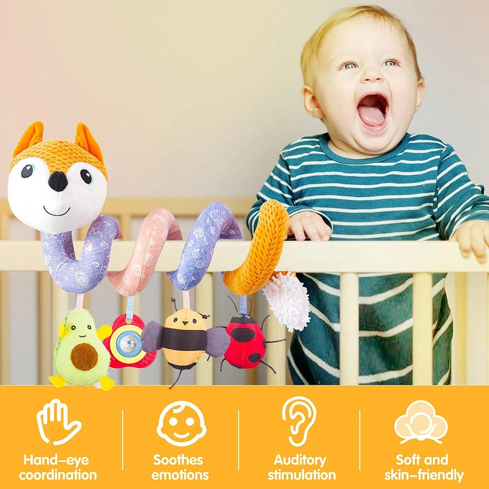 Newborns Spiral Hanging Activity Stroller Toy Baby Carseat Toy Black & White Lion Koala Rattle  for Crib Mobile Sensory Toy Gift