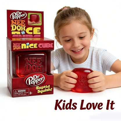 Dr Pepper x NeeDoh Nice Cube Squishy Stress Relief Toy, Soft Squeeze Fidget Cube for Kids & Adults, Anxiety Relief Sensory Toy