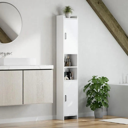 Tall Cabinet, Narrow Bathroom Storage Unit with 2 Doors amp Open Compartments, Slim Kitchen Cabinet for Small Spaces, Freestand