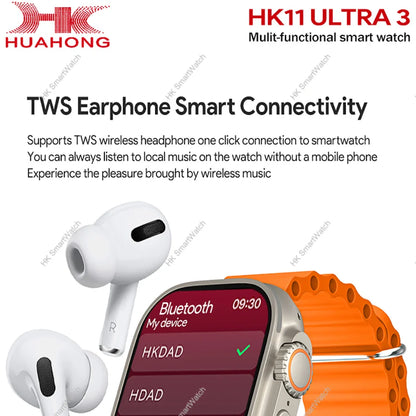 Upgrade Hk11 Ultra 3 Gen2 SmartWatch 4GB ROM AI ROBOT AMOLED Network 49mm G-Sensor ChatGPT NFC Compass GPS 3D Menu Music Watch