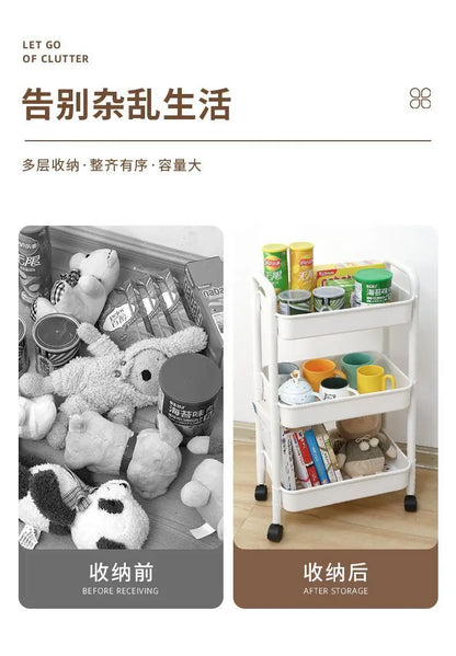 Household Multi-layer Small CartStorage Rack with Wheels To Floor Kitchen Bedroom Bathroom