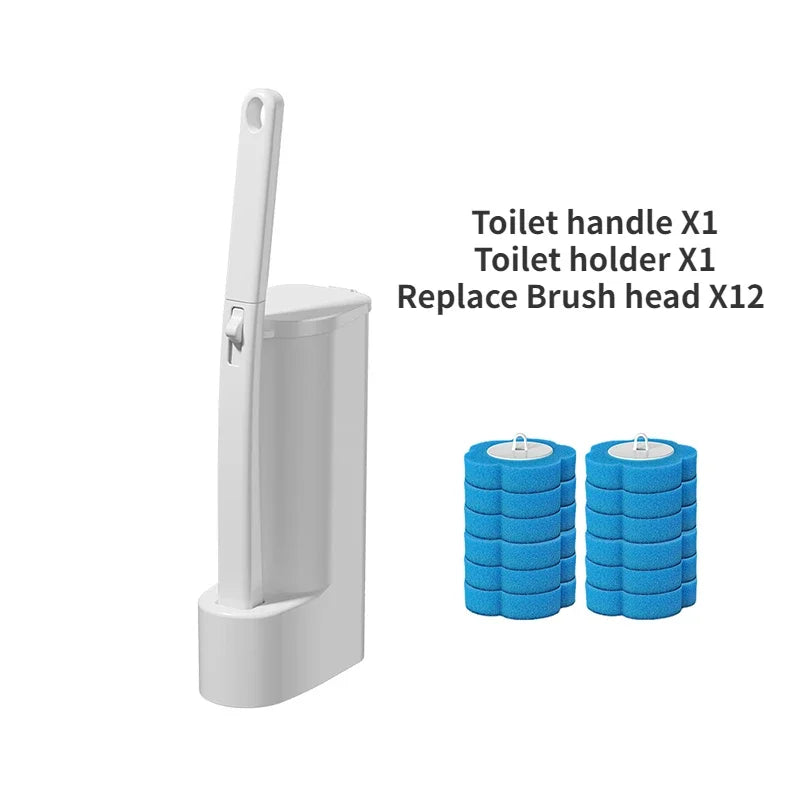 1SET White Disposable Toilet Brush Cleaner With Long Handle With Replaceable Brush Head Cleaning Brush Bathroom Accessories
