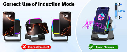 Magnetic Induction Speaker Phone Stand Wireless Bluetooth Phone Holder Amplifier Portable Desk Speaker RGB Light 5000mAh Battery