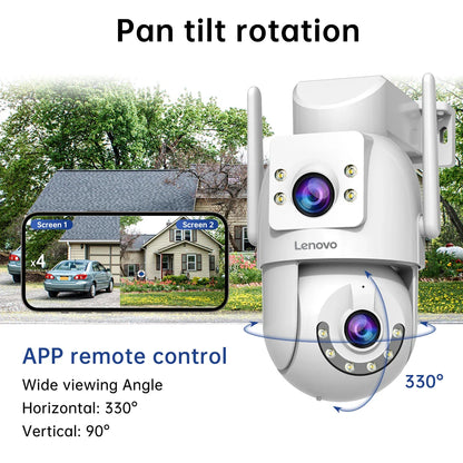 Lenovo 4MP HD Wifi PTZ Camera Outdoor Dual Lens Dual Screen Auto Tracking Security IP Camera CCTV Audio Video Surveillance