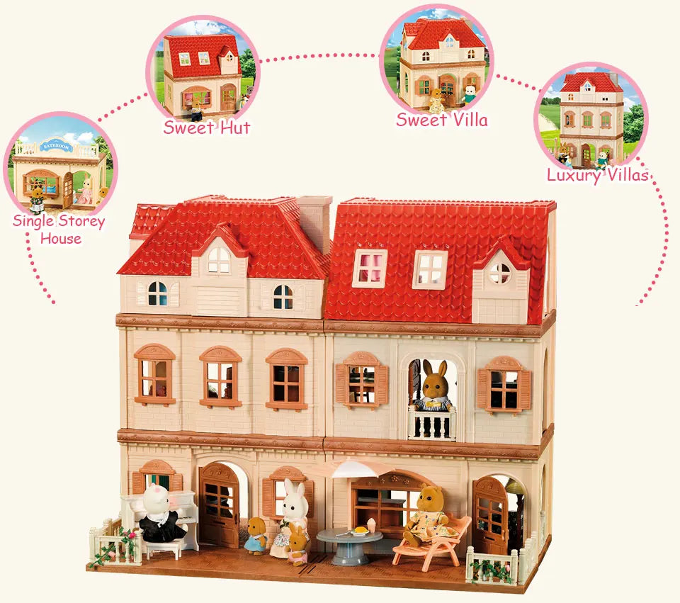Family Dollhouse Furniture Playset Cabin Doll House DIY Cottage Pretend Play Kitchen Dollhouses Rabbit Dolls Birthdays Gifts