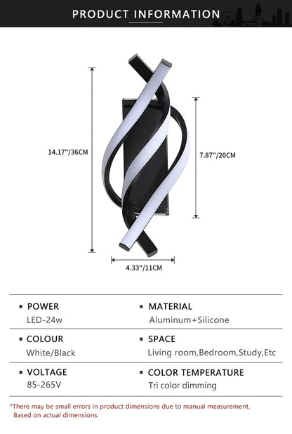 Curved Spiral Design LED Wall Lamp for Bedroom Bedside Corridor Living Room Staircase Corridor Lighting Fixture Home Decor Light