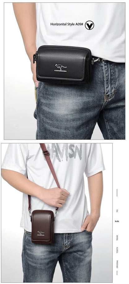 Leather Fashion Phone Pouch Belt Bag Shoulder Crossbody Waist Pack Vintage Outdoor Multi-function Mens Leisure Hanging Waist Bag