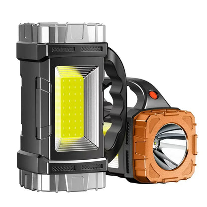 2024 Powerful LED Flashlight USB+Solar Rechargeable Flashlight COB Outdoor Camping Torch Portable Searchlight Power Bank Outdoor