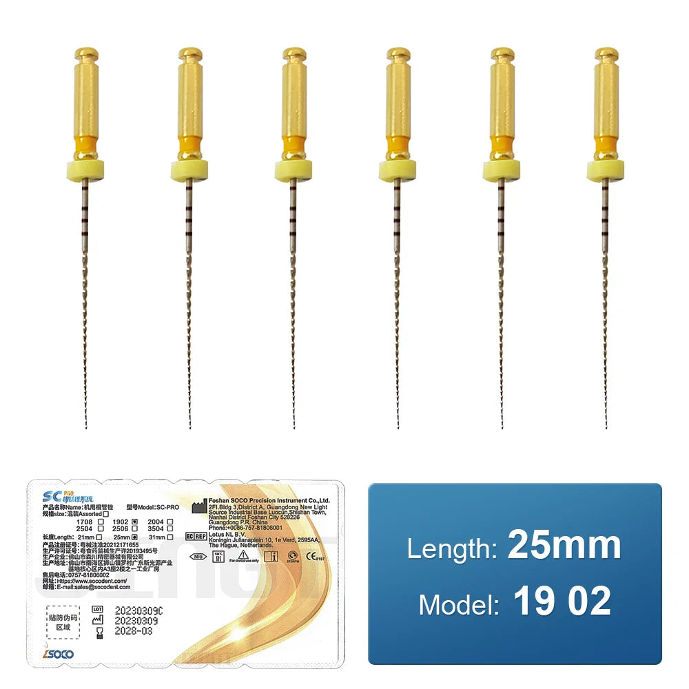 COXO SOCO PRO Dental Root Canal File Heat-Activated Rotary Nitinol Tooth Pulp Files Thermally Activated Nickel-Titanium 6Pcs/Box