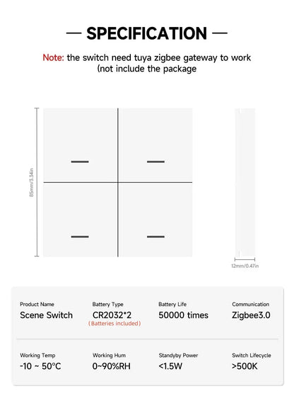 4/3/2/1Gang Tuya Zigbee 3.0 Smart Scene Button Switch Smart Home Wireless Push Remote Controller Battery Powered Devices Linkage