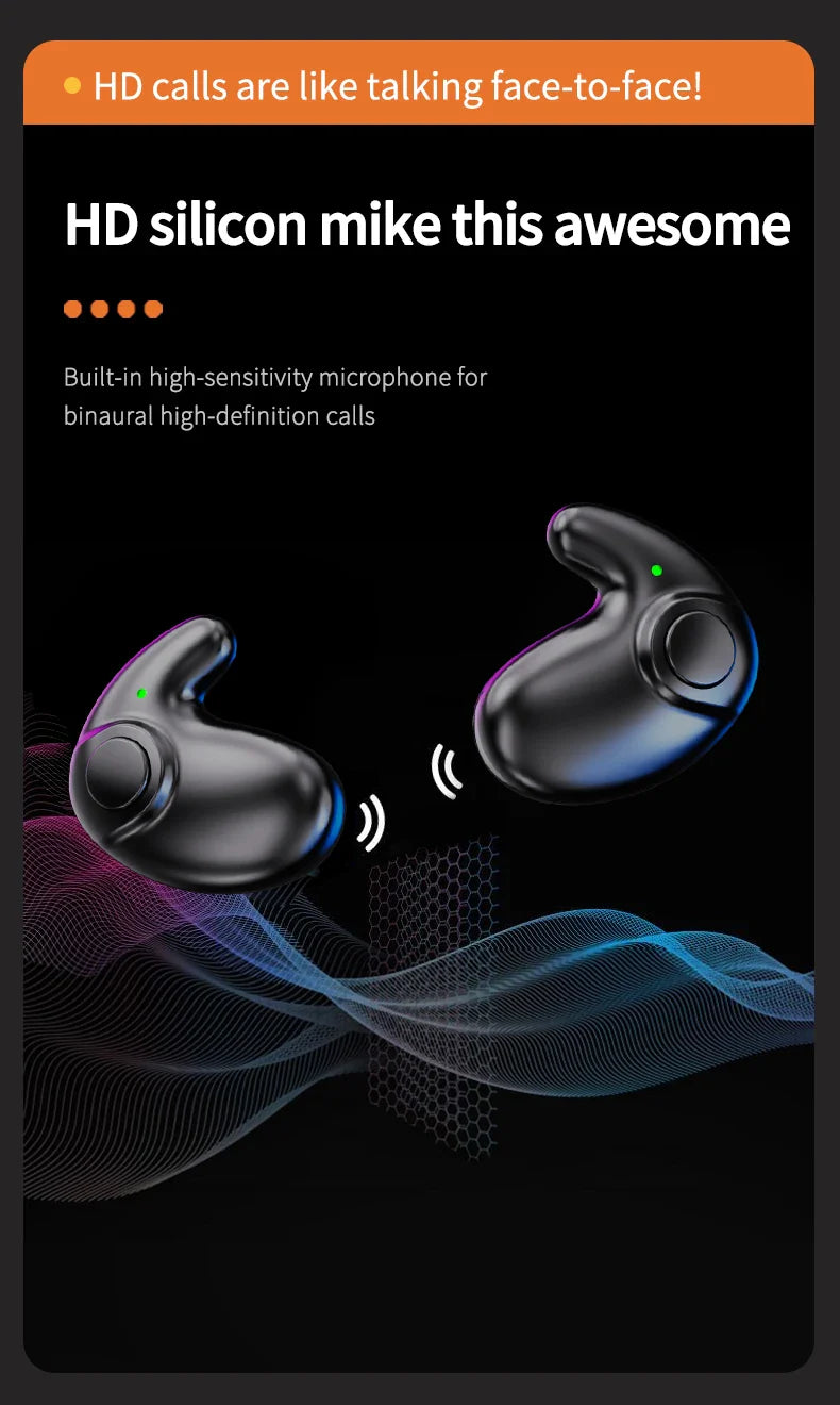 Waterproof Wireless Bluetooth 5.3 Headsets Mini headset Painless Call Noise Cancelling Thin Headphones Fit for Sleeping/Sports