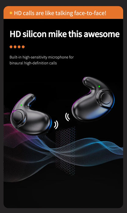 Waterproof Wireless Bluetooth 5.3 Headsets Mini headset Painless Call Noise Cancelling Thin Headphones Fit for Sleeping/Sports