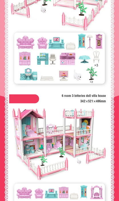 Girl Doll House Toy Children Pretend Play Dollhouse Villa Patchwork Dream Furniture Home Doll House for Kids Christmas Toy Gifts