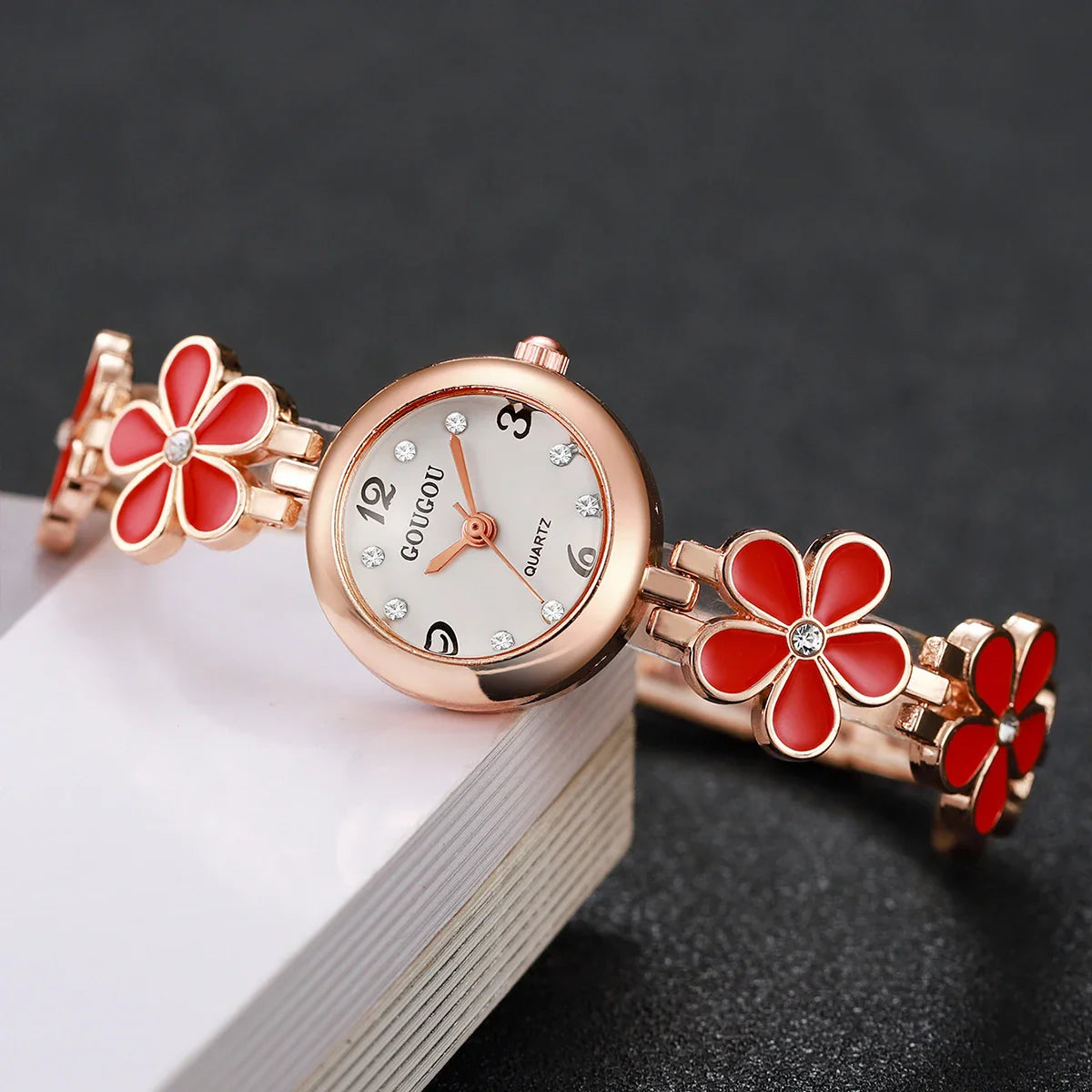 Fashion Flower Bracelet Strap Women Watches Ladies Diamond Arabic Numeral Dial Wristwatches Reloj Mujer（Without Box）