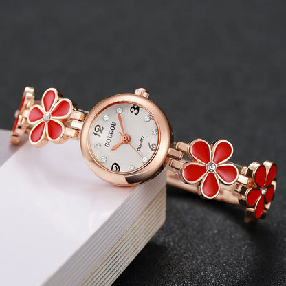 Fashion Flower Bracelet Strap Women Watches Ladies Diamond Arabic Numeral Dial Wristwatches Reloj Mujer（Without Box）