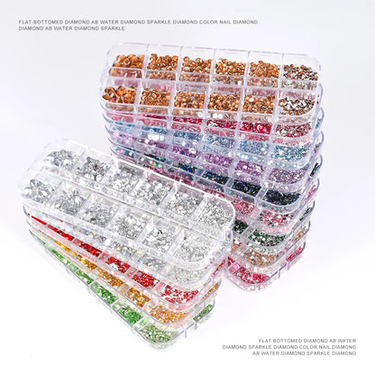 2400pcs+ Shiny Clear Crystal Gems Nail Rhinestones 1.5-4mm Mixed Round Glass Stone Flatback Nail Charms 12grids Nail Diamond DIY