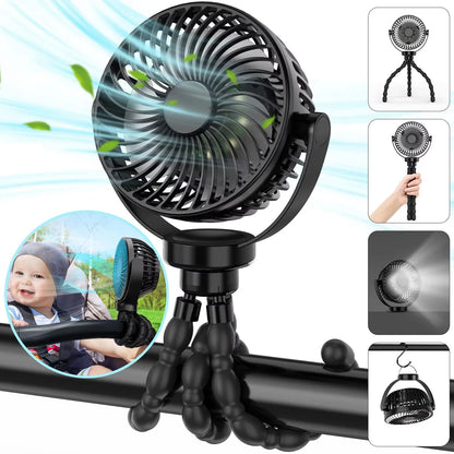 Baby 3 Speeds Stroller Mini Fan With Light Portable USB Charging Fan Mobile Phone Holder Stroller Accessories Baby Newborn Items