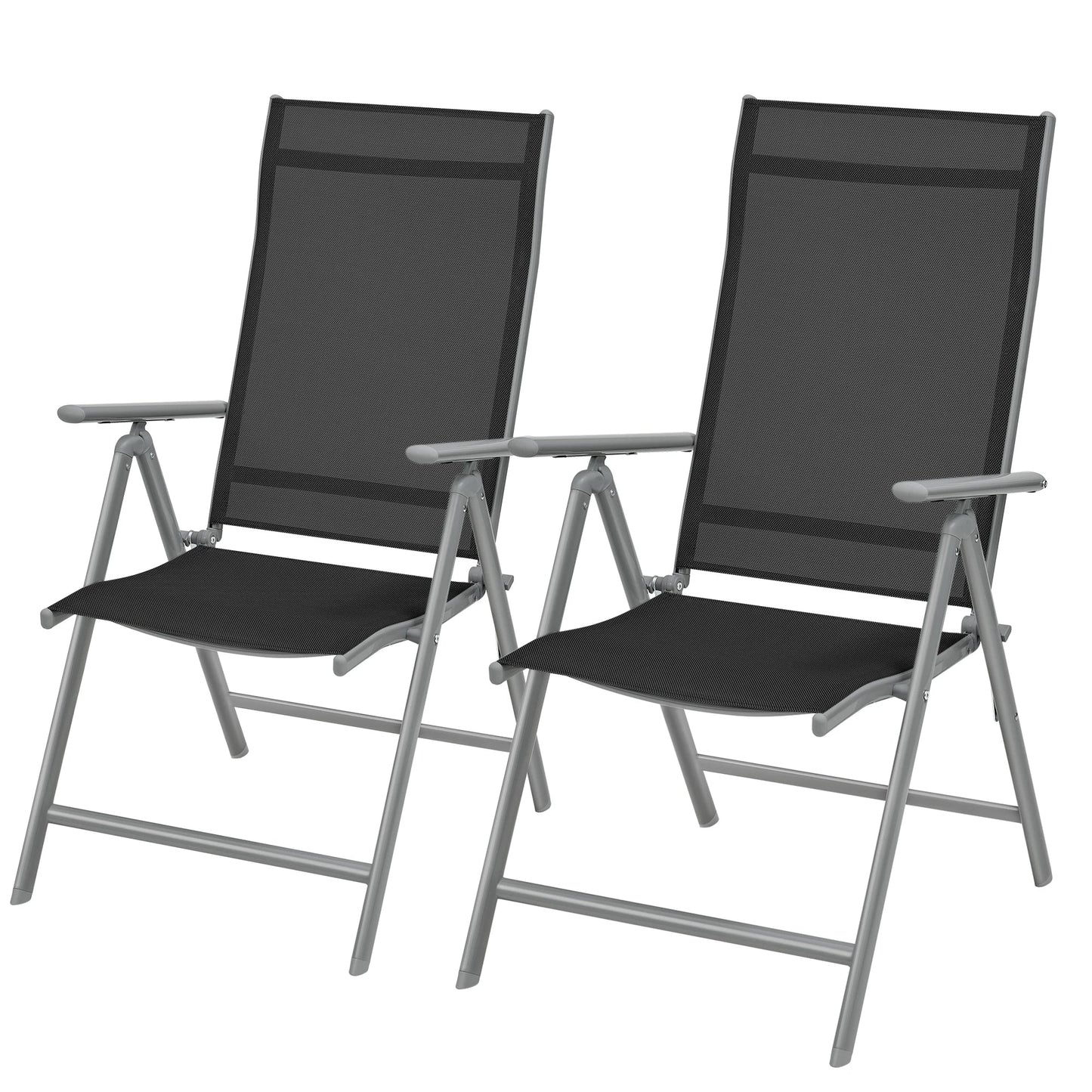 SONGMICS Set of 2 Folding Garden Chairs, Outdoor Chairs with Metal Frame, 8-Angle Reclining Backrest, Max. Capacity 150 kg per Chair
